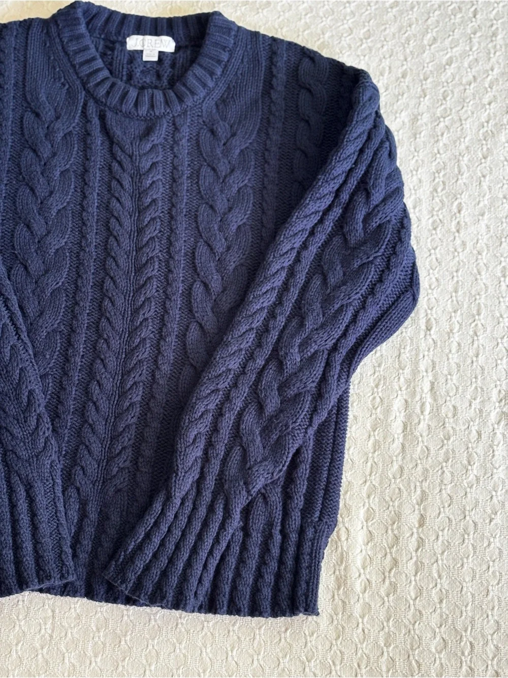 J. Crew Men's Deep Navy Cable Crewneck Sweater Cotton
